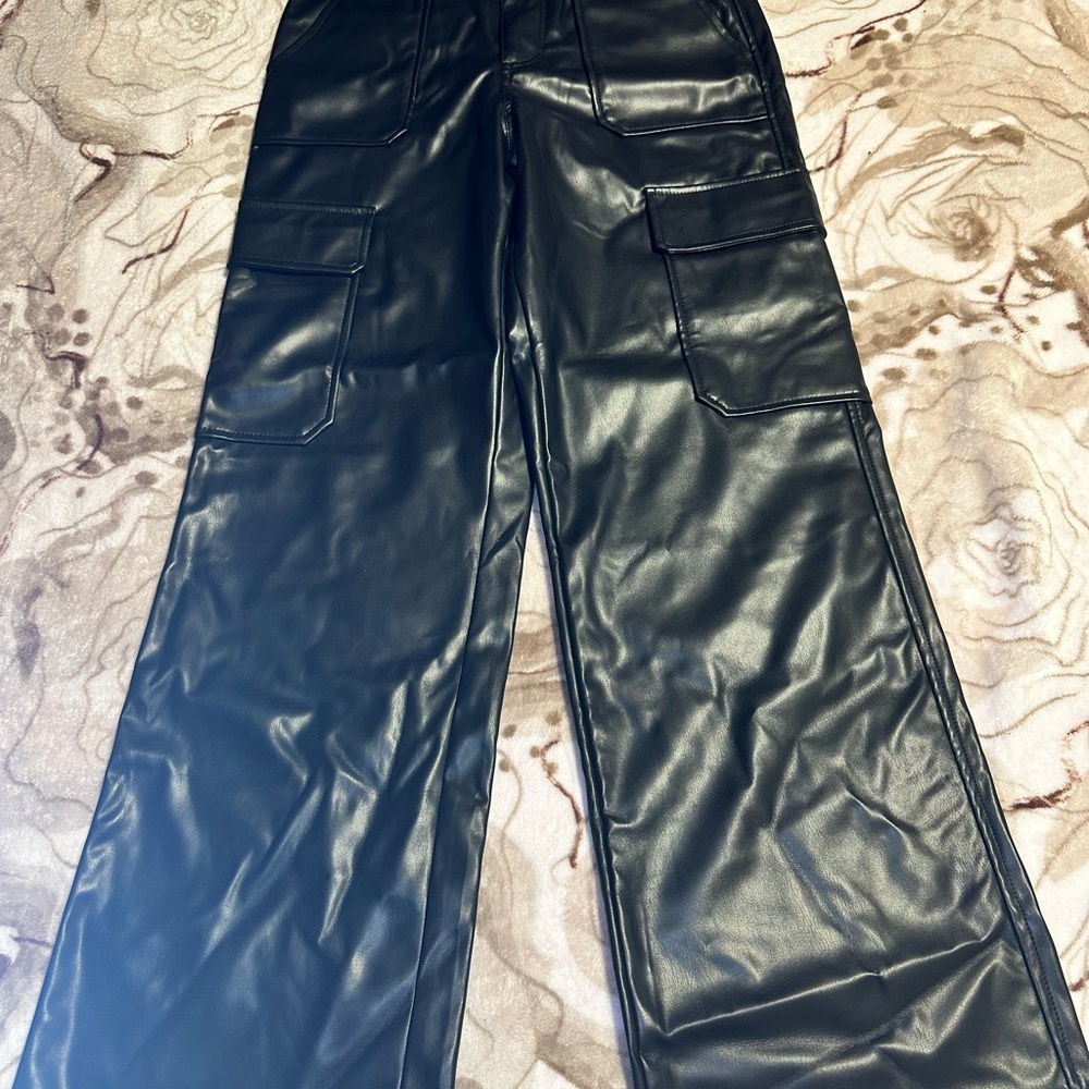 Black Women's Jeans cargo leather fabric